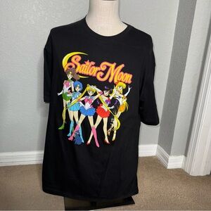 Sailor Moon Adult XL T-Shirt Graphic Print Short Sleeve Crew Neck Black